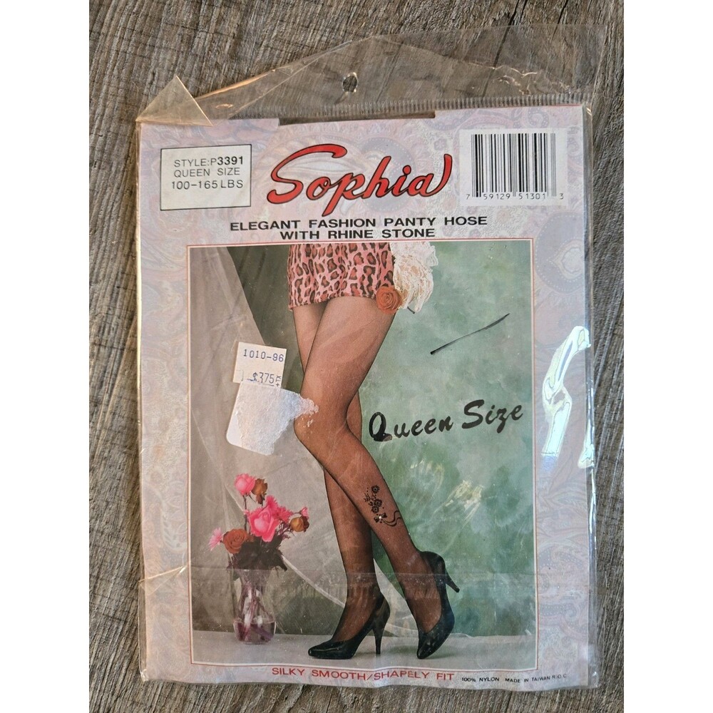 Vintage Sophia Elegant Fashion Pantyhose With Rhinestone Floral & Bow Design